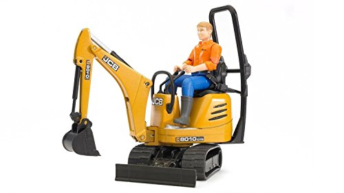 bruder 62002 - JCB Mikrobagger 8010 Cts mit Bauarbeiter - 1:16 Baustelle Baufahrzeug Löffelbagger Minibagger Arbeiter bworld Baumaschine Spielzeug-Figur