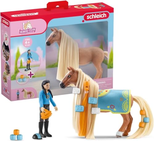 schleich HORSE CLUB 42585 Sofia's Beauties 18-Teiliges Pferde-Beauty-Set - Reiterin Kim und Pferd mit Mähne und Schweif zum Striegeln plus Zubehör, Pferde Spielzeug ab 5 Jahren im Sale