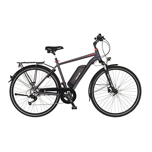 Fischer E-Bike Trekking, VIATOR 1.0 Elektrofahrrad für Damen, RH 44 cm, Hinterradmotor 45 Nm, 48 V Akku, dunkel anthrazit matt, 28 Zoll