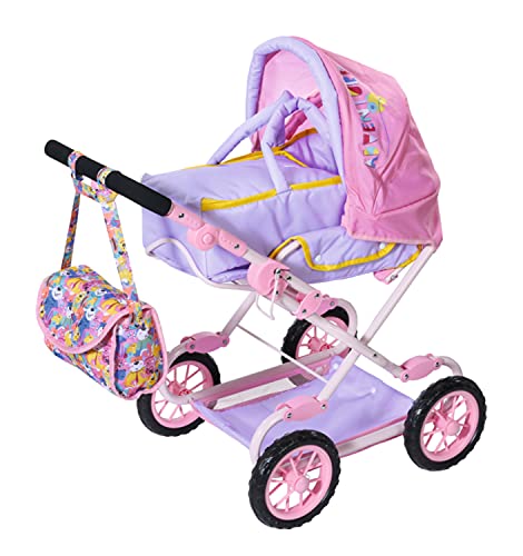 Zapf Creation 828649 BABY born Deluxe Pram Puppenwagen mit verstellbarer Griffhöhe und Wickeltasche, Puppenzubehör für Puppen fast jeder Größe im Sale