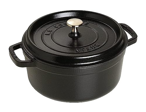 STAUB Gusseisen Bräter/Cocotte, rund 24cm, 3,8L, Aromaregen Funktion für optimale Befeuchtung, Für alle Herdarten inkl. Induktion & Backofen, Schwarz im Sale