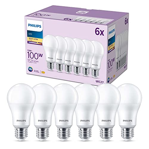 PHILIPS LED E27 Lampen 6-er Pack (100 W), matte LED Lampen mit warmweißem Licht, energiesparende LED Beleuchtung mit langer Nutzlebensdauer im Sale