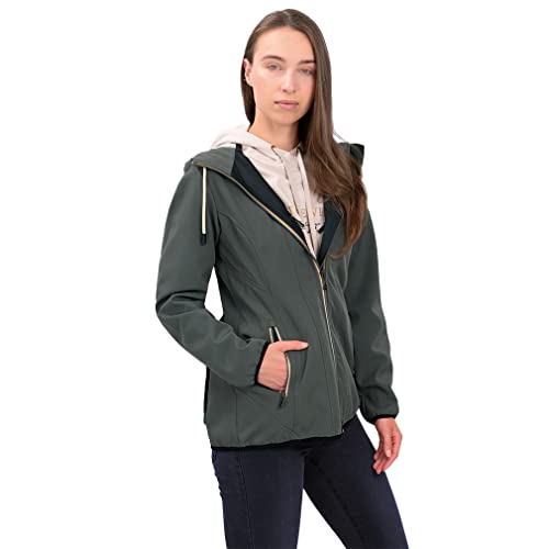 Knuffelwuff Damen Softshell Jacke Manhattan Größe: XL / 42 Khaki - Leichte atmungsaktive wasserabweisende Jacke mit extra vielen Taschen für Outdoor, Wandern, Reisen, Gassi gehen - Windbreaker