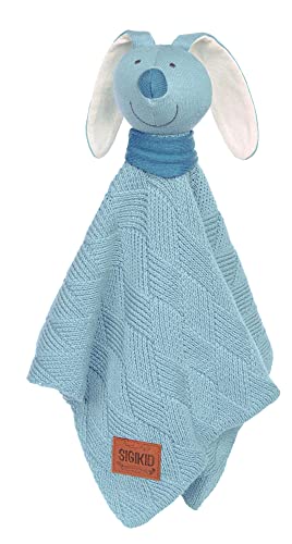 SIGIKID 39603 Strick-Schnuffeltuch Hase Knitted Love, kuschelweiches Schmusetuch aus Baumwollstrick Einschlafhilfe und Tröster für Babys & Kinder von 0-36 Monaten, Hellblau, 40x40x7 cm