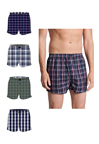 Götzburg Herren 4er Pack American Boxershorts 100% Gewebte Baumwolle (as3, Alpha, m, blau-dunkel-Karo) im Sale