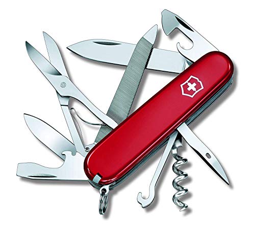 Victorinox Schweizer Taschenmesser, Mountaineer, Multitool, Swiss Army Knife mit 18 Funktionen, Klinge, Korkenzieher, Dosenöffner, Rot im Sale