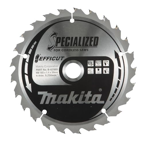 Makita B-62985 EFFICUT Kreissägeblatt Ø 165 x 1,4 x 20 mm, 25 Zähne, 23° Zahnwinkel, für saubere und schnelle Schnitte in Holz, für Akku-Handkreissägen im Sale