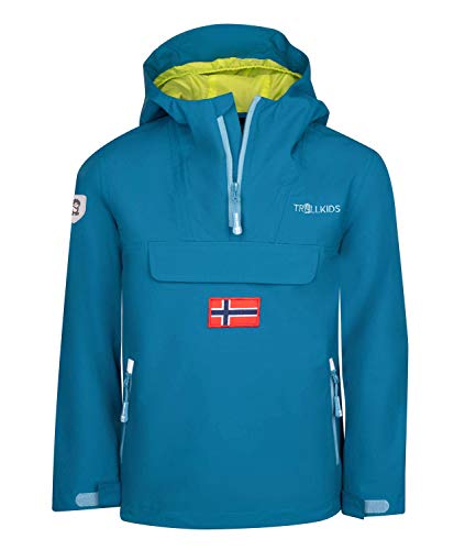 Trollkids Kinder Schlupfparka Bergen, Petrolgrün/Lime, im Sale