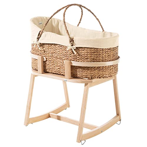 Geuther Moses Set Moses Basket & Fuß 3-in-1: Stubenbett, Wiege und Tragekorb Sanfte Wiegefunktion aus natürlichem Korbgeflecht 100% Bio Baumwolle Farbe: Beige im Sale