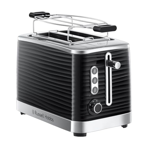 Russell Hobbs Toaster [für 2 Scheiben] Inspire Schwarz mit hochwertiger Hochglanz-Struktur (extra breite Toastschlitze, inkl. Brötchenaufsatz, 6 Bräunungsstufen + Auftau- & Aufwärmfunktion) 24371-56 im Sale