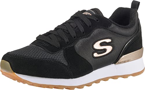 Skechers Damen Og 85 Gold'n Gurl Sneaker, Black Suede Nylon Mesh Rose Gold Trim, EU im Sale