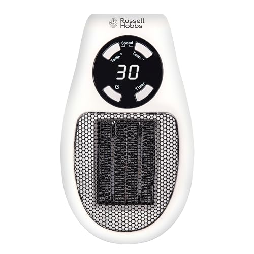 Russell Hobbs RHPH2001 Heater with Ceramic Plug-in Heater, 500 W, Adjustable Thermostat, 12-Hour Timer and LED Display, 2 Fan Speeds, White im Sale