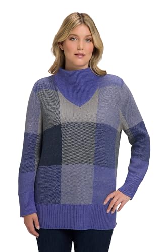 Ulla Popken Damen, Karomuster, Stehkragen, Langarm Pullover, anthrazit Melange, 54-56 im Sale