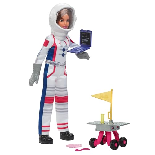 Barbie-Puppe zum 65. Jubiläum und 10 Zubehörteile, Astronautinnen-Set mit brünetter Puppe, Rover mit Rollrädern, Raumfahrthelm mit veränderbarem Visier und mehr, HRG45 im Sale