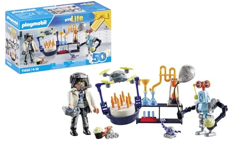 PLAYMOBIL myLife 71450 Forscher mit Robotern, Wissenschaftsparty im Labor, inklusive Drohne, Roboter und innovativem Zubehör, nachhaltiges Spielzeug für Kinder ab 4 Jahren im Sale