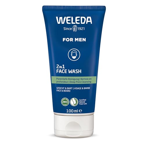 WELEDA Bio FOR MEN 2in1 Face Wash – erfrischendes Naturkosmetik Männer Gesichtsreinigung/Bartpflege Waschgel mit Weidenrinde & Süßholzwurzel. Herren Reinigungsgel für Gesicht & Bart (vegan / 100ml) im Sale