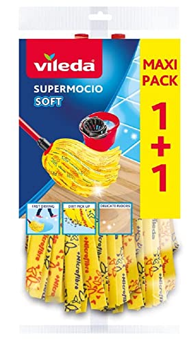 Vileda SuperMocio Soft Wischmopp Ersatzkopf, Moppkopf aus 30% Mikrofasern, effizient gegen fetthaltigen Schmutz und Flecken, 2er Vorteilspack im Sale