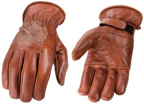 Rokker Tattoo Skull Motorrad Handschuhe, Sand, im Sale