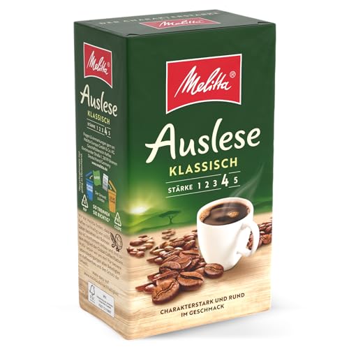 Melitta Auslese Filter-Kaffee 500g, gemahlen, Pulver für Filterkaffeemaschinen, starke Röstung, geröstet in Deutschland im Sale