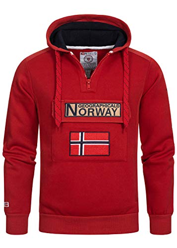 Geographical Norway GYMCLASS Men - Herren Kängurutasche Hoodie Sweatshirt mit Markenlogo und Langarm, rot, im Sale