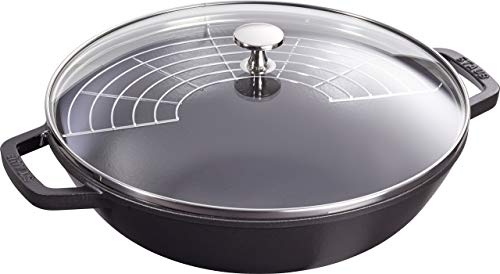 STAUB Wok aus Gusseisen, 30 cm, inkl. Glasdeckel, Induktionsgeeignet, Schwarz