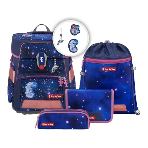 Step by Step Schulranzen-Set Space Reflect „Star Seahorse Zoe“ 5-teilig, ergonomischer Tornister, Reflektoren, höhenverstellbar, Hüftgurt, Grundschule, 1. Klasse, 20L, lila-schwarz im Sale