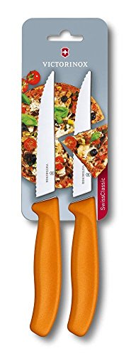 Victorinox Swiss Classic, Profi Steak- und Pizzamesser, Extra Scharfe Klinge, Wellenschliff, 12 cm, Rostfreier Stahl, orange im Sale