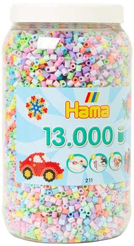 Hama Perlen 211-50 Bügelperlen-Dose mit ca. 13.000 Midi Bastelperlen mit Durchmesser 5 mm im Pastell-Mix, kreativer Bastelspaß für Kinder und Jugendliche, Klein im Sale