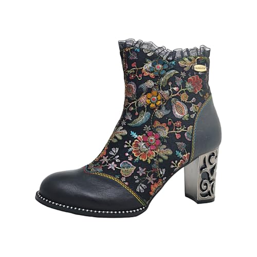 Laura Vita Damen Stiefelette Rüschen florales Muster Blütenapplikation Ledao 14, im Sale