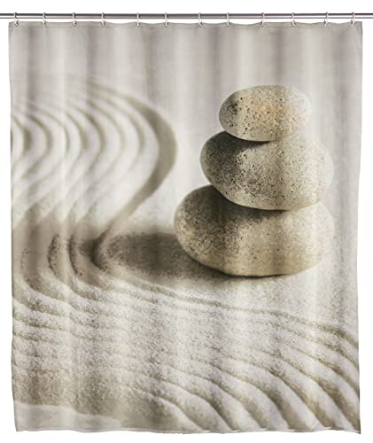 WENKO Duschvorhang Sand & Stone, Textil-Vorhang fürs Badezimmer, mit Ringen zur Befestigung an der Duschstange, waschbar, wasserabweisend, 180 x 200 cm im Sale