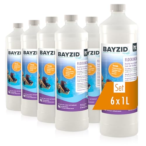 Höfer Chemie 6 x 1 L BAYZID® Pool Flockungsmittel flüssig - für kristallklares Poolwasser - einfache Anwendung + hocheffektive Wirkung gegen Trübungen