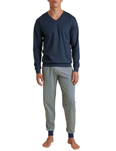 CALIDA Relax Imprint Bündchen-Pyjama Herren, aus 100% Baumwolle, pflegeleicht, elastisch und formstabil, in Single Jersey im Sale