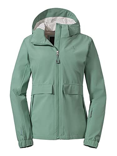 Schöffel Damen Jacket Lausanne L, Funktionsjacke mit Kapuze, wasserdichte Übergangsjacke mit Pack-Away-Tasche, matcha mint, 38 im Sale