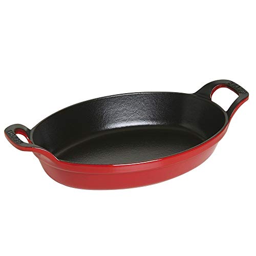 Staub 1302306 stapelbare Auflaufform, oval 24 cm, 1,0 L mit mattschwarzer Emaillierung im Inneren der Auflaufform, kirschrot