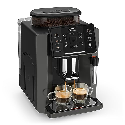 Krups Sensation Kaffeevollautomat, Milchschaumdüse, 5 Getränke, Filterkaffee-Funktion, 2-Tassen-Funktion, Kaffeemaschine, Schwarz, EA910810