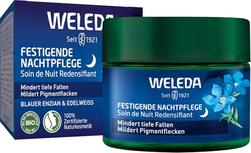 WELEDA Bio Festigende Nachtpflege Blauer Enzian & Edelweiß - Naturkosmetik Anti Aging Gesichtscreme/Feuchtigkeitscreme mindert Falten/Pigmentflecken & aktiviert die Zellerneuerung (vegan, 40ml) im Sale