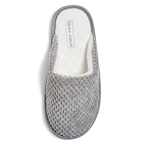 Laura Ashley Womens Plush Memory Foam Scuff Slippers, Fluffy Warm Micro Terry House Shoes, Comfy Slip On Bedroom Slipper, Basic Grey, Medium im Sale