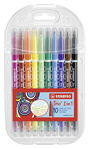 Filzstift und Fineliner in einem - STABILO Trio 2 in 1 - 10er Pack - mit 10 verschiedenen Farben