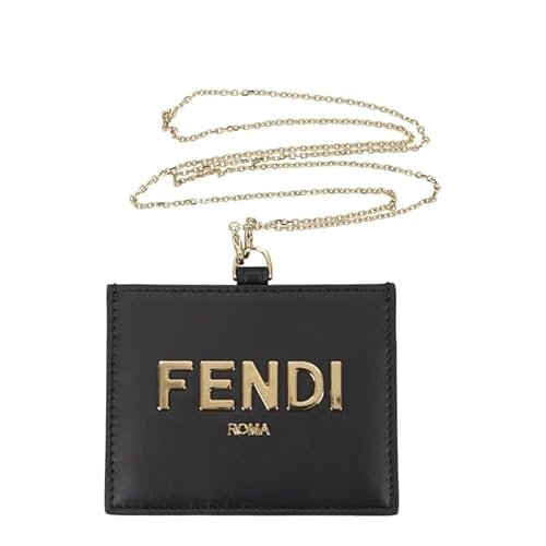 FENDI Namensschild-Kartenhalter aus schwarzem Leder, Schwarz, Brieftasche im Sale