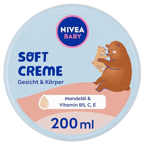 NIVEA BABY Soft Pflegecreme, vegane und hypoallergene Hautcreme schützt und stärkt, feuchtigkeitsspendende Creme für Babys mit Mandelöl und Vitaminen, ohne Mikroplastik und Parabene (200 ml) im Sale