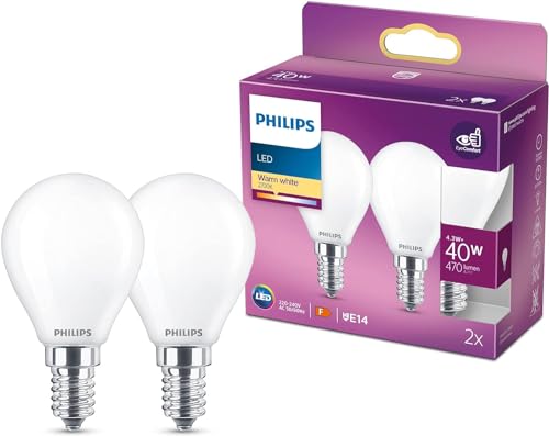 Philips LED Classic E14 Lampen 2-er Pack (40 W), matte LED Lampen mit warmweißem Licht, energiesparende LED Beleuchtung mit langer Nutzlebensdauer im Sale