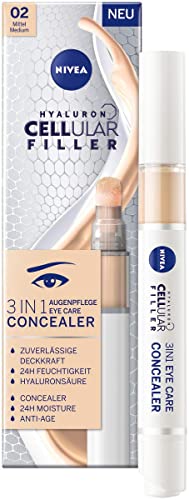 NIVEA Hyaluron Cellular Filler 3IN1 Augenpflege Concealer Mittel (4 ml), Anti-Age Concealer mit Hyaluron, Abdeckstift für Augenringe, Rötungen und Pickel im Sale