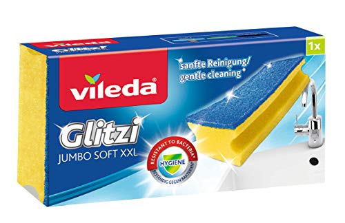 Vileda Glitzi Jumbo Sanft Reinigungsschwamm, reinigt schonend empfindliche und große Oberflächen, 1er Pack, Blau / Gelb im Sale