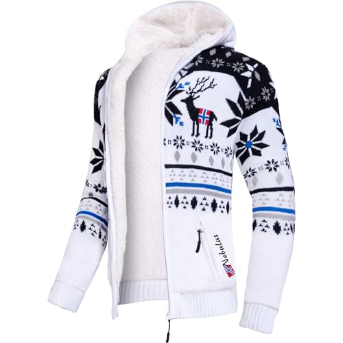 Nebulus Herren Jacke NORON, mit Kapuze, schicker Pullover im Norweger-Style (L, Schwarz-offwhite) im Sale