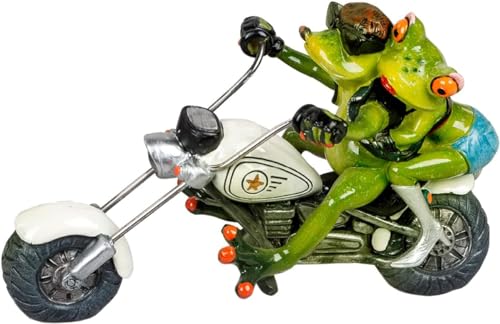 formano wunderschöner Biker,Bikerpaar,Motorradfahrer auf weißem Chopper,Froschhausen ca. 21 cm x 12 cm