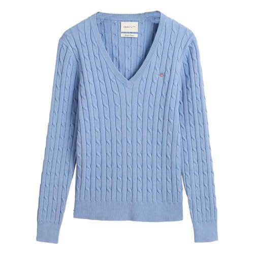 GANT Damen Stretch Cotton Cable V-Neck Pullover, Clear Sky, Large im Sale