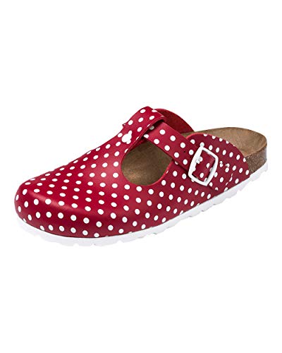 CLINIC DRESS Clog - Clogs Damen bunt. Schuhe für Krankenschwestern, Ärzte oder Pflegekräfte rot/weiß, gepunktet, Polka Dots 39 im Sale