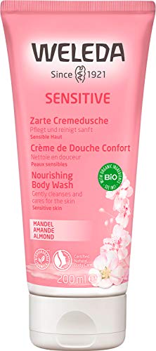 WELEDA Bio Sensitiv Duschgel vegan - Naturkosmetik Mandel Duschseife mit Sheabutter für Frauen & Männer, Natürliche Hautpflege Dusche zur Reinigung von sensibler Haut in Gesicht & Körper (1x 200ml)