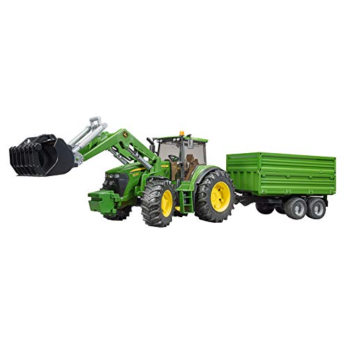 bruder 03055 - John Deere 7930 mit Frontlader & Tandemachs-Transportanhänger - 1:16 Bauernhof Landwirtschaft Traktor Trecker Schlepper Bulldog Anhänger Kippanhänger Spielzeug