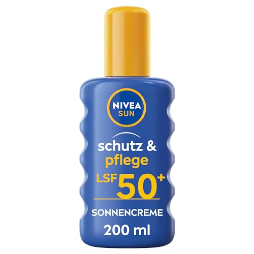 NIVEA SUN Schutz & Pflege Sonnenspray LSF 50+ (200 ml), Sonnencreme Spray für 48h Feuchtigkeit mit Vitamin E, sofortiger Sonnenschutz vor UVA-/UVB-Strahlen im Sale